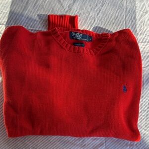 Polo Ralph Lauren Men’s Bright Red Logo Cotton Crewneck Sweater Size Large